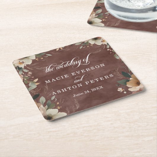 Rustic Garnet Cotattcore Floral Hochzeitsempfang Rechteckiger Pappuntersetzer (angewinkelt)