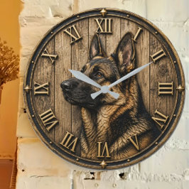 Rustic German Shepherd Portrait Farmhouse Große Wanduhr