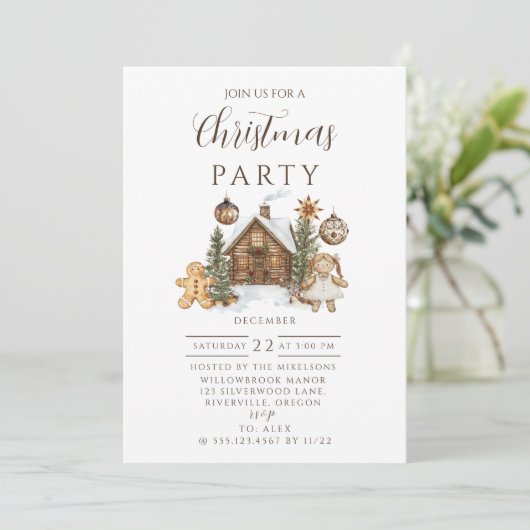 Rustic Gingerbread Cabin Christmas Einladung (Stehend Vorderseite)