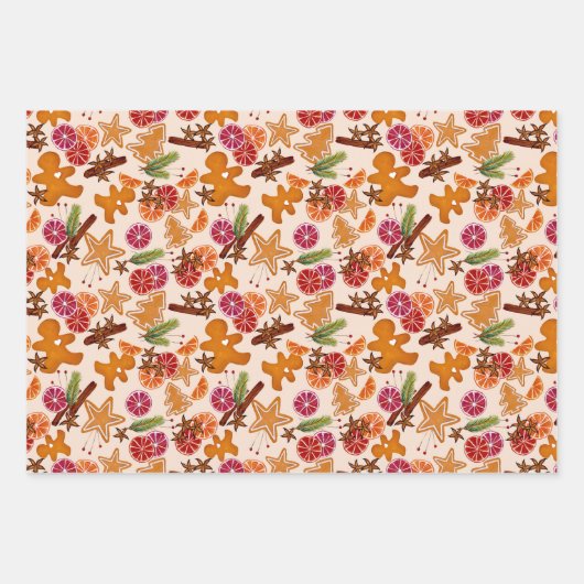 Rustic Gingerbread Citrus Spice Gingham Weihnachte Geschenkpapier Set (Vorderseite)