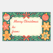 Rustic Gingerbread Holly Wreath Frohe Weihnachten Rechteckiger Aufkleber (Vorderseite)
