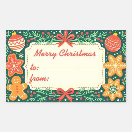 Rustic Gingerbread Holly Wreath Frohe Weihnachten Rechteckiger Aufkleber (Vorderseite)