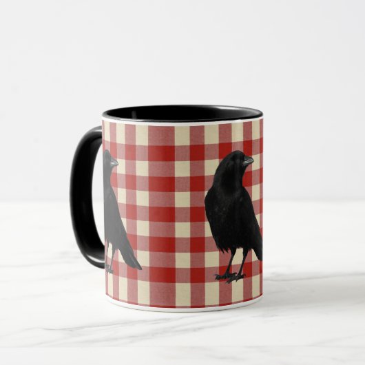 Rustic Gingham Crow Tasse (Vorderseite Links)