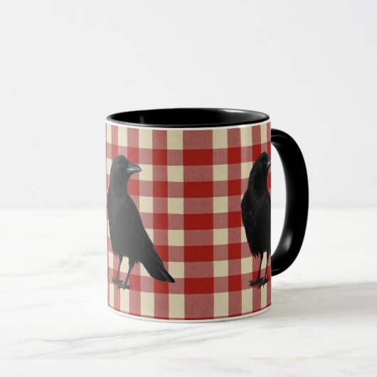 Rustic Gingham Crow Tasse (VorderseiteRechts)