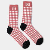 Rustic Gingham Custom Name on Red and White Plaid Socken (Rechts)