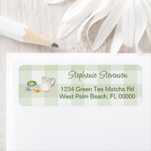 Rustic Gingham Matcha Tee Rücksendeadresse Label (Insitu)