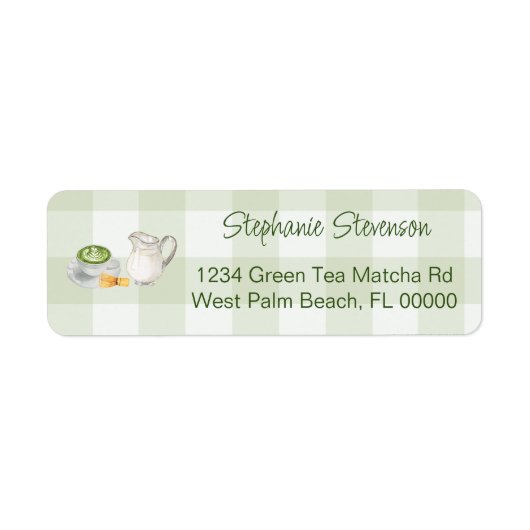 Rustic Gingham Matcha Tee Rücksendeadresse Label (Vorne)