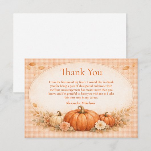 Rustic Gingham Pumpkin Fall Graduation Dankeskarte (Vorne/Hinten)