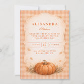 Rustic Gingham Pumpkin Fall Graduation Einladung (Vorderseite)