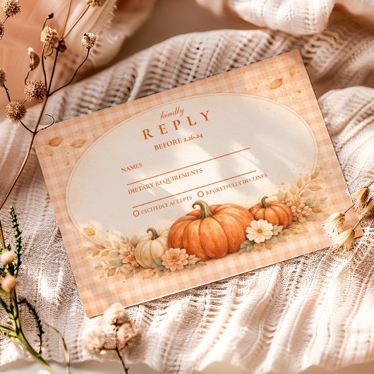 Rustic Gingham Pumpkin Fall Graduation RSVP Karte