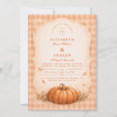 Rustic Gingham Pumpkin Fall Wedding Einladung (Vorderseite)