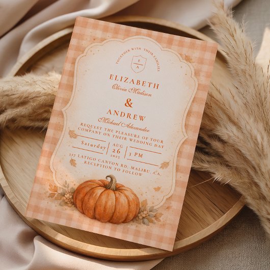 Rustic Gingham Pumpkin Fall Wedding Einladung