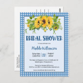 Rustic Gingham Sunflowers Bridal Dusche Einladung Postkarte (Vorne/Hinten)