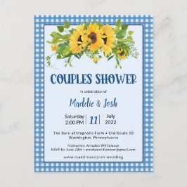 Rustic Gingham Sunflowers Couple Dusche Einladung Postkarte