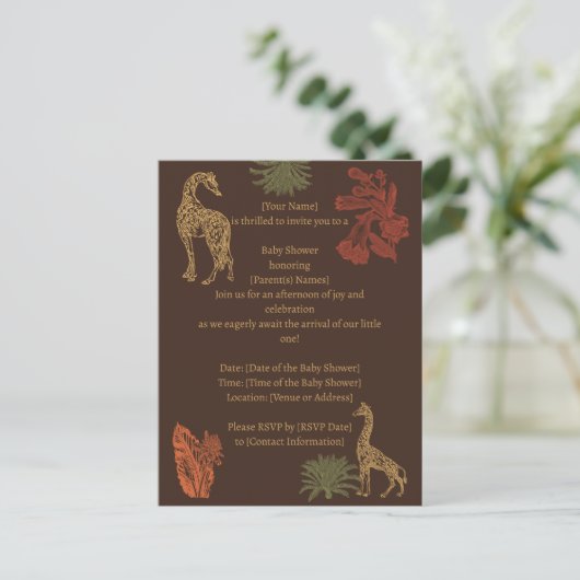 Rustic Giraffe Brown Floral Postkarte (Stehend Vorderseite)