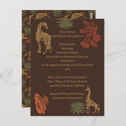 Rustic Giraffe Brown Floral Postkarte (Vorne/Hinten)