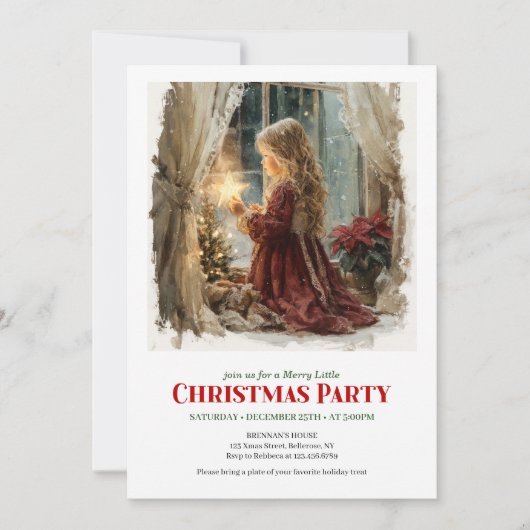 Rustic girl awaits Santa printable Christmas Einladung (Vorderseite)