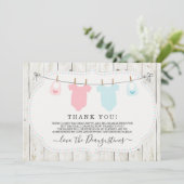 Rustic Girl & Boy Twins Baby Dusche Danke Karte (Stehend Vorderseite)