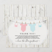 Rustic Girl & Boy Twins Baby Dusche Danke Karte (Vorne/Hinten)