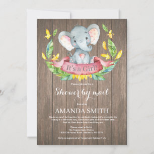 Rustic Girl Elephant Baby Shower by Mail Einladung
