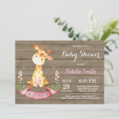 Rustic Girl Giraffe Babydusche Einladung (Stehend Vorderseite)