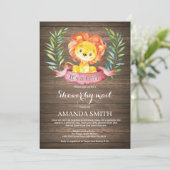 Rustic Girl Lion Baby Shower by Mail Einladung (Stehend Vorderseite)