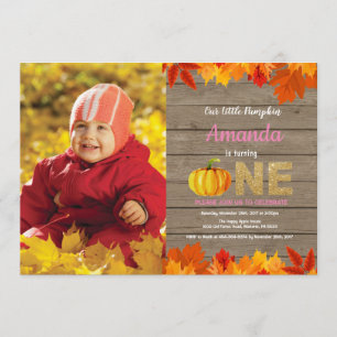 Rustic Girl Pumpkin Fall Geburtstag Einladung Gold