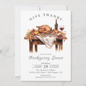 Rustic Give Thanks Thanksgiving Dinner Einladung (Vorderseite)