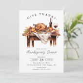 Rustic Give Thanks Thanksgiving Dinner Einladung (Stehend Vorderseite)