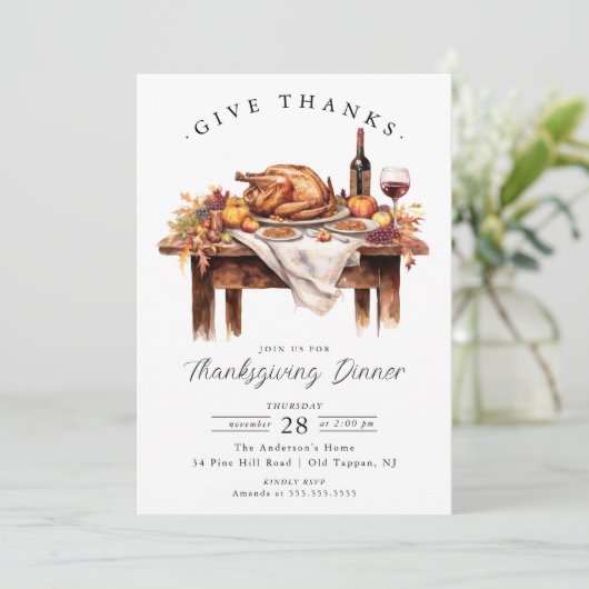 Rustic Give Thanks Thanksgiving Dinner Einladung (Stehend Vorderseite)