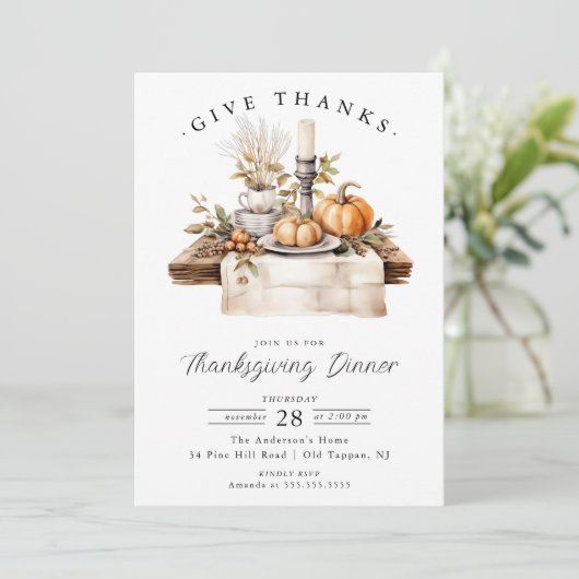 Rustic Give Thanks Thanksgiving Dinner Einladung (Stehend Vorderseite)