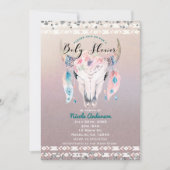 Rustic Glam Boho Floral Cow Skull Baby Dusche Einladung (Vorderseite)