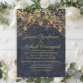 Rustic Glam Gold String Lights Denim Blue Wedding Einladung