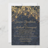 Rustic Glam Gold String Lights Denim Blue Wedding Einladung (Vorderseite)