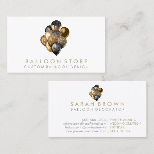 Rustic Glitzer Event Party Decke Ballon Visitenkarte (Vorne/Hinten)