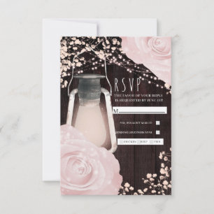 Rustic Glow Laterne Baby Rosa Rosen Hochzeit RSVP Karte
