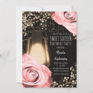 Rustic Glow Laterne Blush Pfirsich Rosen Sweet 16 Einladung
