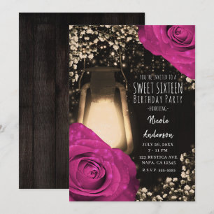 Rustic Glow Laterne Fuchsia Berry Sweet 16 Einladung