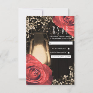 Rustic Glow Laterne & Rote Rosen Hochzeits-RSVP RSVP Karte