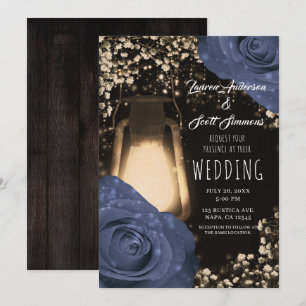 Rustic Glow Laterne & Steele Blue Roses Hochzeit   Einladung