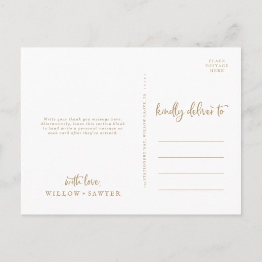 Rustic Gold 4 Foto Collage Wedding Vielen Dank Postkarte (Rückseite)