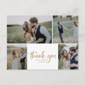 Rustic Gold 4 Foto Collage Wedding Vielen Dank Postkarte (Vorderseite)