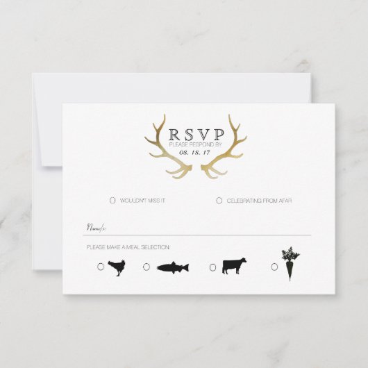 Rustic Gold Antler | Eleganter UAWG RSVP Karte (Vorderseite)