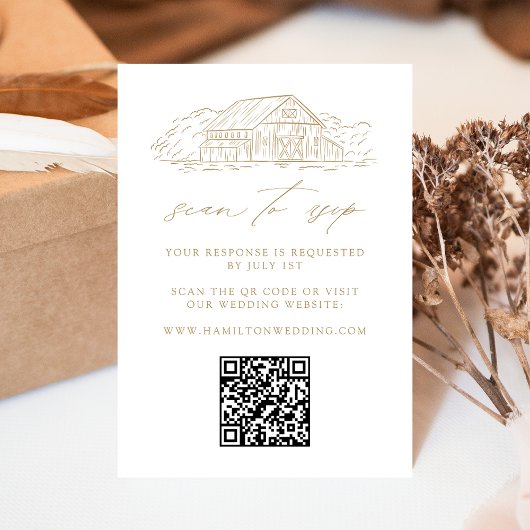 Rustic Gold Barn Wedding QR Code Website UAWG Begleitkarte