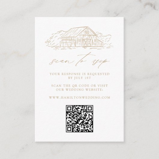 Rustic Gold Barn Wedding QR Code Website UAWG Begleitkarte (Vorderseite)