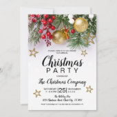 Rustic Gold Baubles Berries Weihnachten Einladung (Vorderseite)