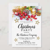 Rustic Gold Baubles Holries Weihnachtsfest Party Einladung (Vorderseite)