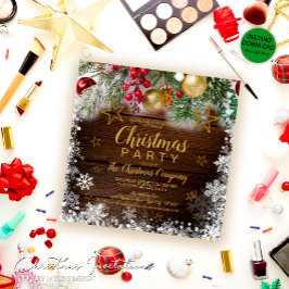 Rustic Gold Baubles Holries Weihnachtsfest Party Einladung
