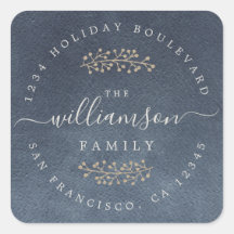 Rustic Gold Berries Sprig Dark Blue Christmas