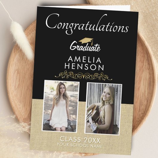 Rustic Gold Black 2022 Graduate 2 Foto Abschluss Karte